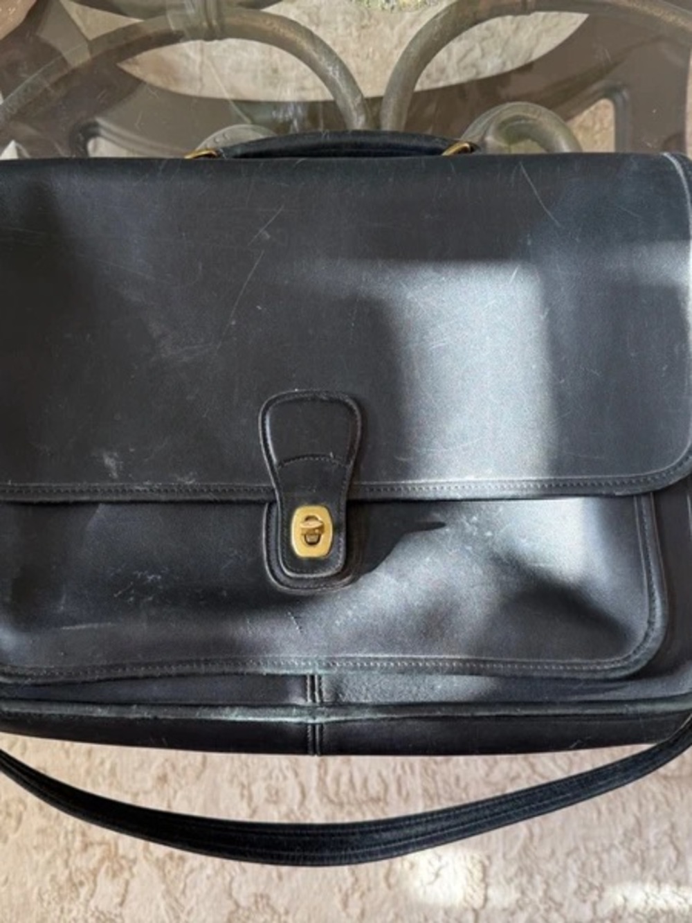 Vintage Black Leather women’s Briefcase Shoulder Bag
